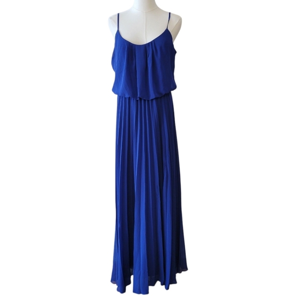 Bisou Bisou Blue Pleated Sleeveless Maxi Dress Size 14 - Picture 1 of 5